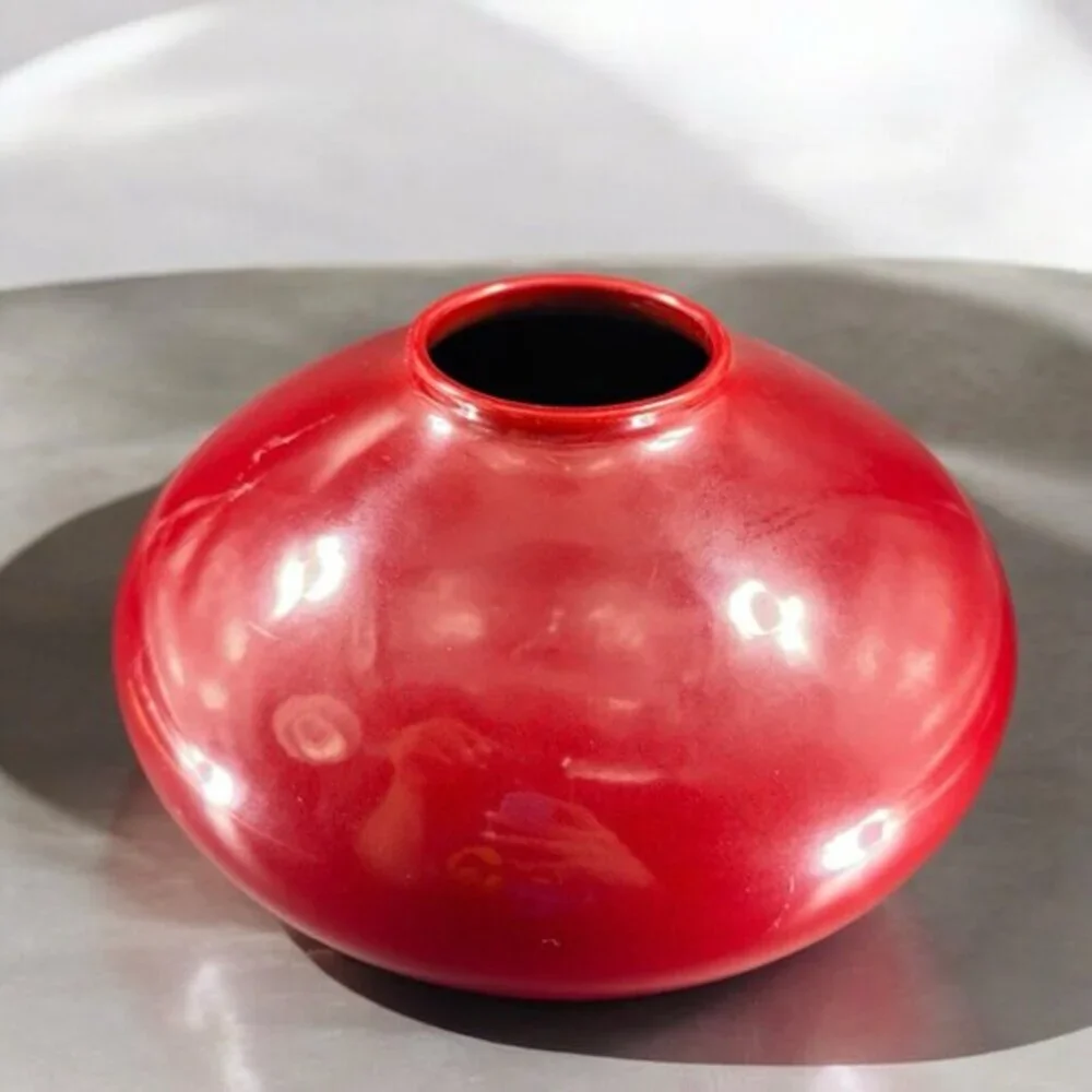 Pier 1‎ Amano German Pottery Oval Red Glazed Vase Vessel Made In Germany Ceramic